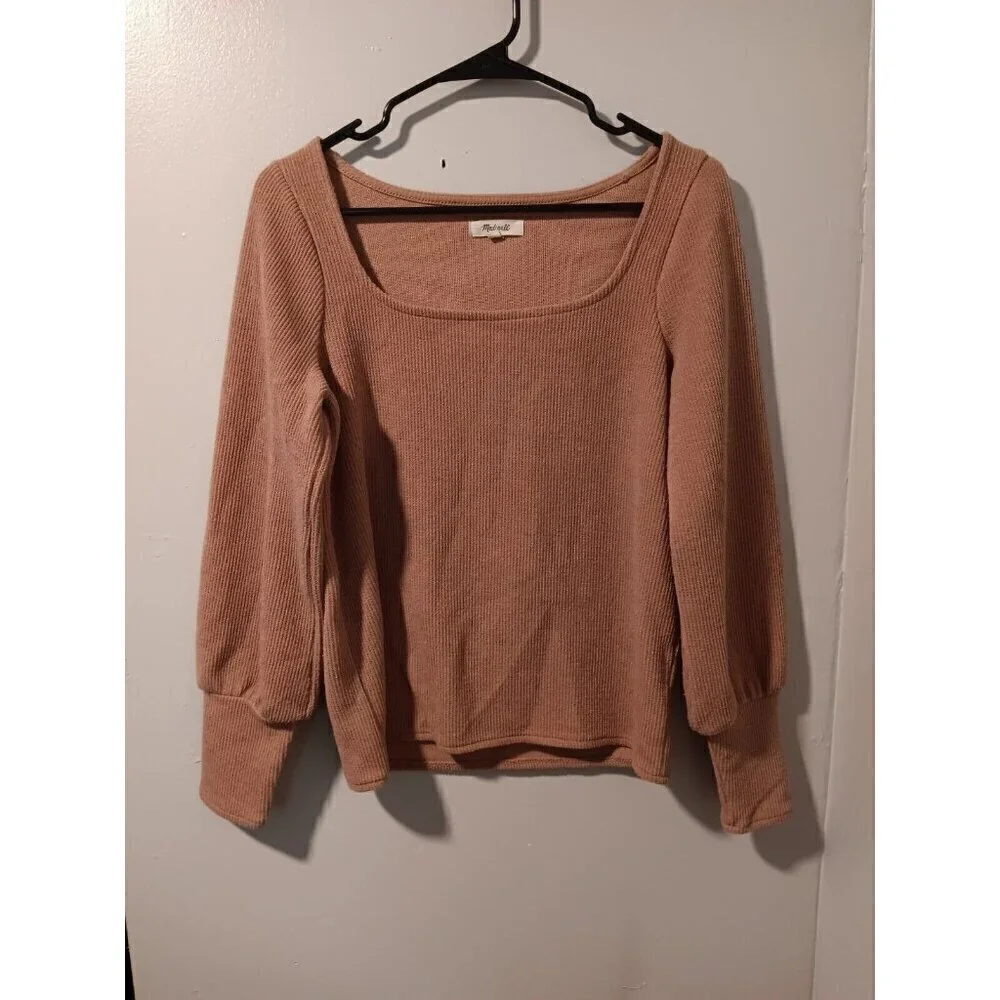 Madewell Ottoman Rib Blouse Women's Small Square Neck Boxy Boho Top